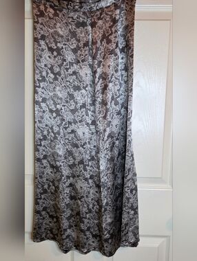 Vtg Bleu Cafe 6 Black 90th-s Silver Lace Patern Zipper Maxi Women's Skirt
